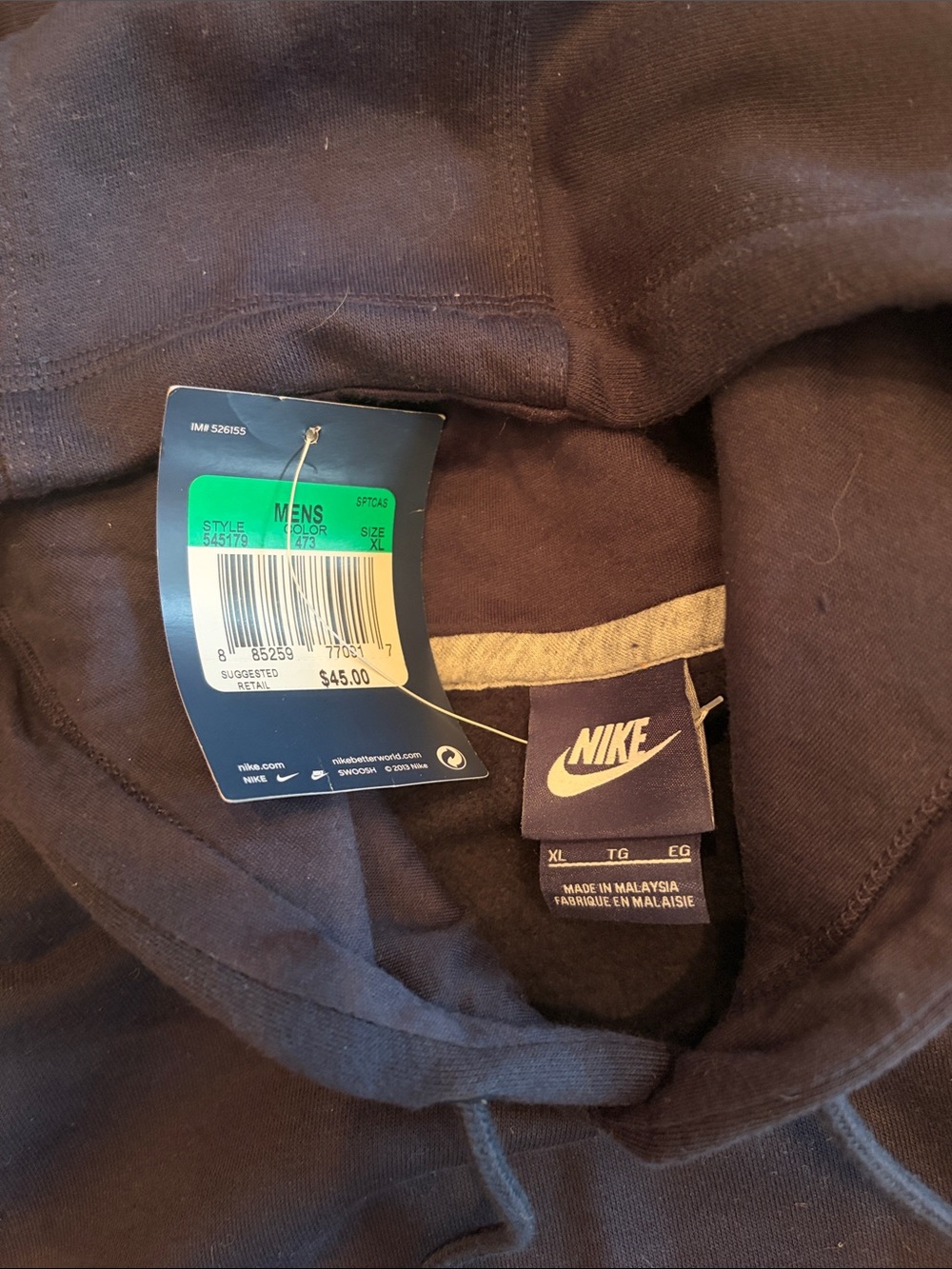Nike Navy Blue Pullover Hoodie with White Logo - Picture 2 of 3